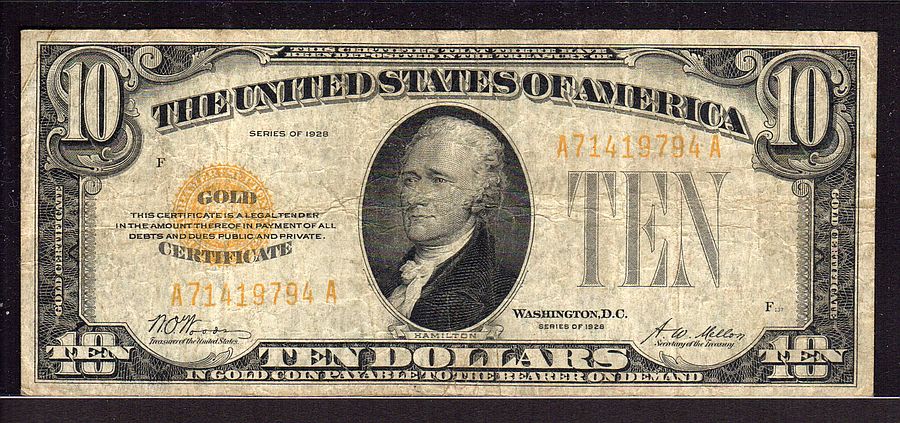Fr.2400, 1928 $10 Gold Certificate, A23390940A, F